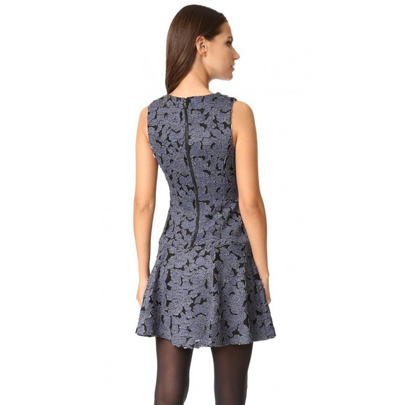 ALICE + OLIVIA Fonda Black & Blue Textured Floral-Lace Drop-Waist Dress sz 0 - Picture 2 of 12